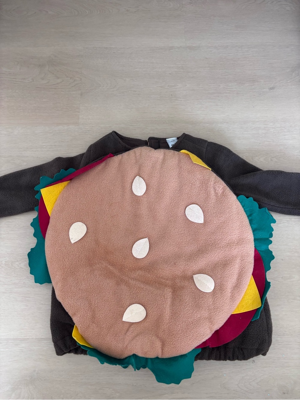 Old Navy Brown Burger Costume with Green, Yellow, Red, Cream Details